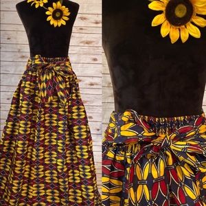 African Print Maxi Women Skirt Elastic Waist